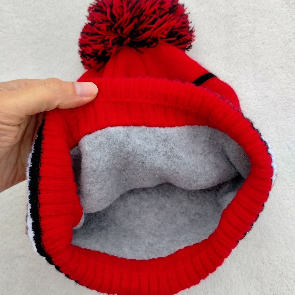 Cornell University Red Striped Knit Beanie Adult One Size Pom Embroidered Logo - Picture 3 of 6